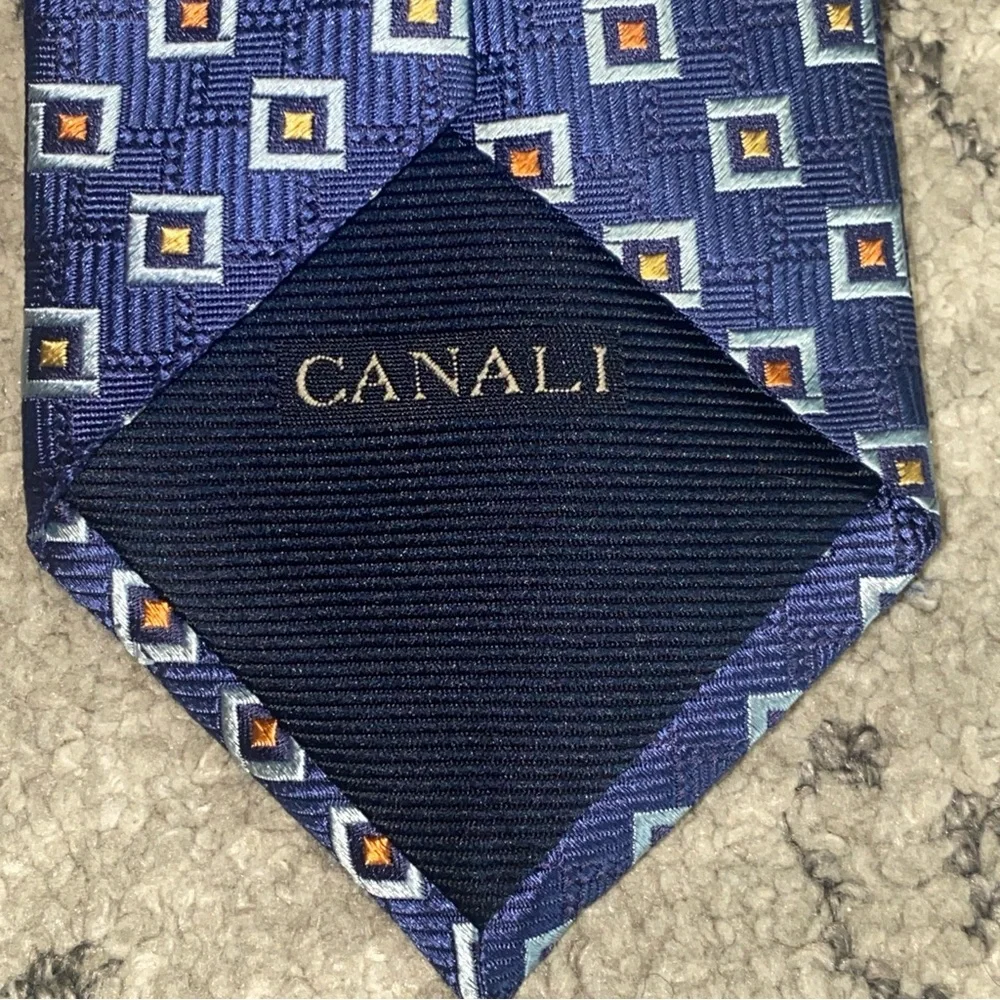 Canali Woven Blue Geometric Silk Tie Necktie Made in Italy 59”x‎ 3.75”Multicolor